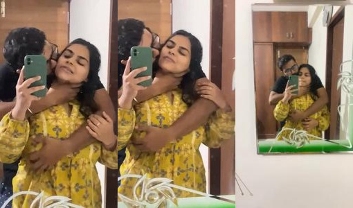 Couple romantic selfie mirror video