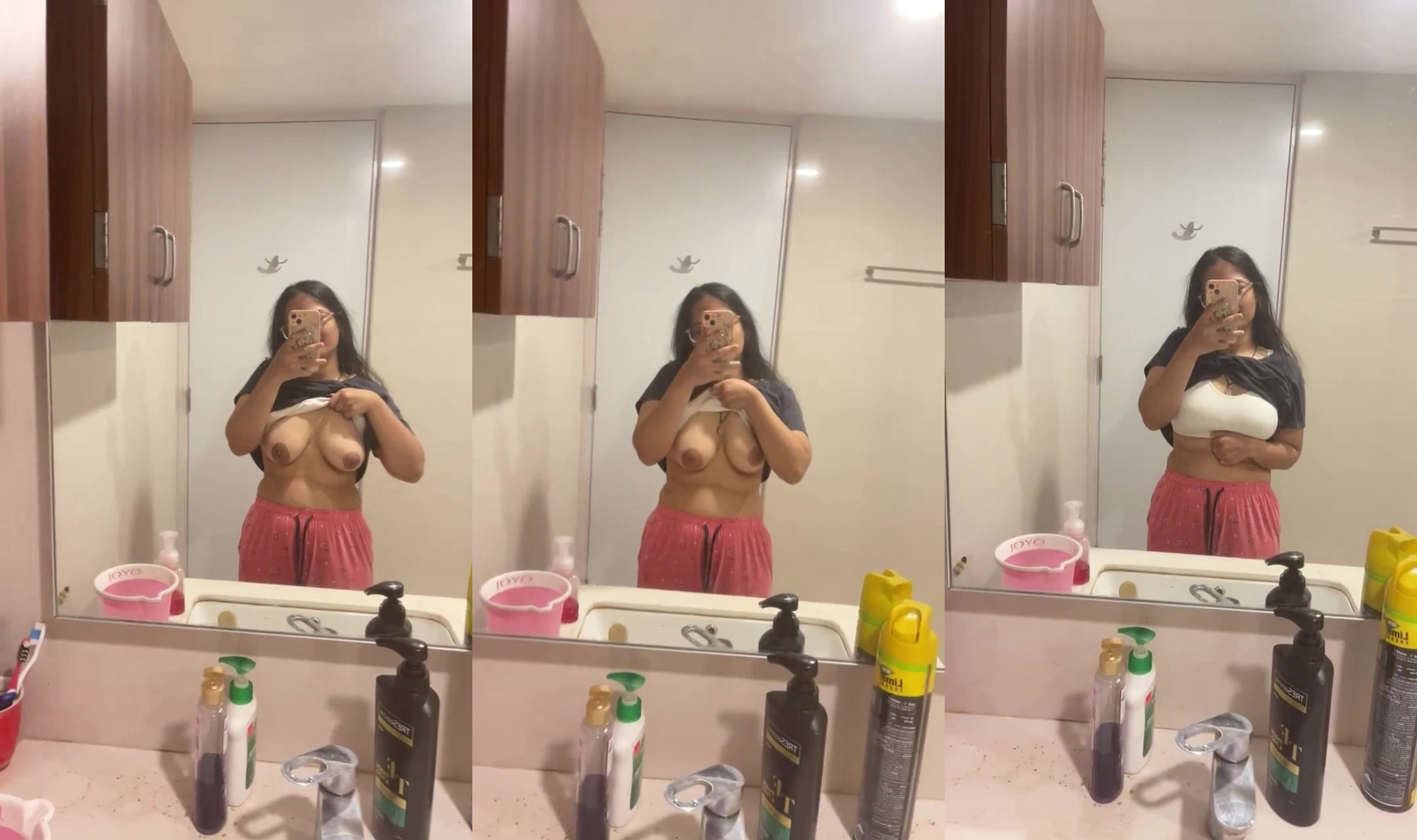 Doctor girl records big boobs selfie video