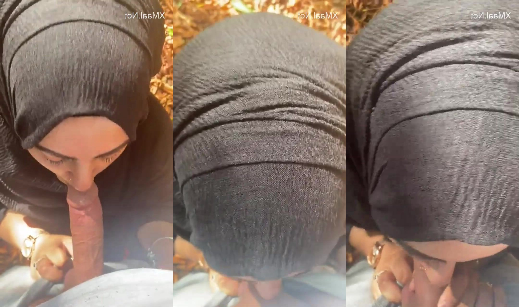 Hijabi Muslim girlfriend ne outdoor mein blowjob diya