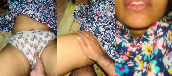 Rubbing the wet pussy above the panty