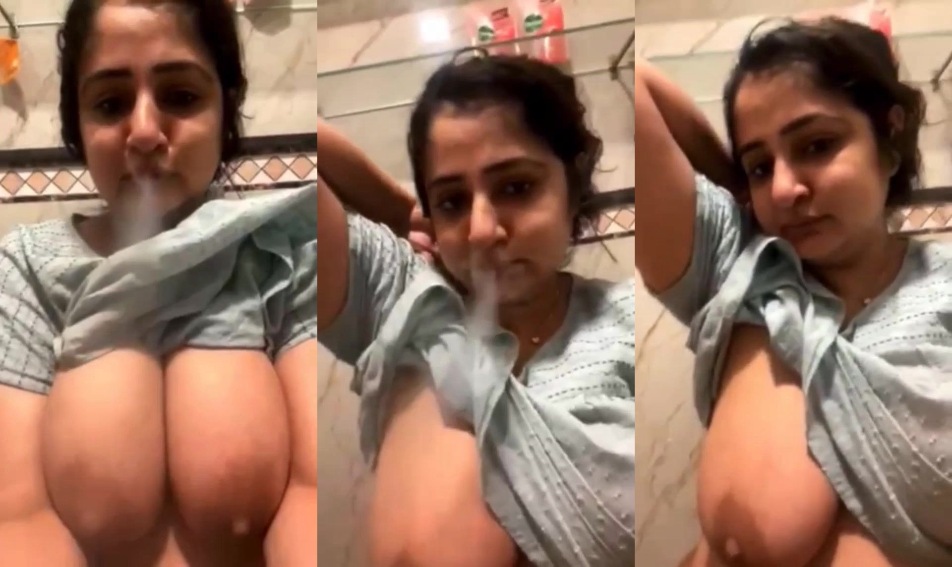 Smoking karte hue apni big boobs dikhati bhabhi