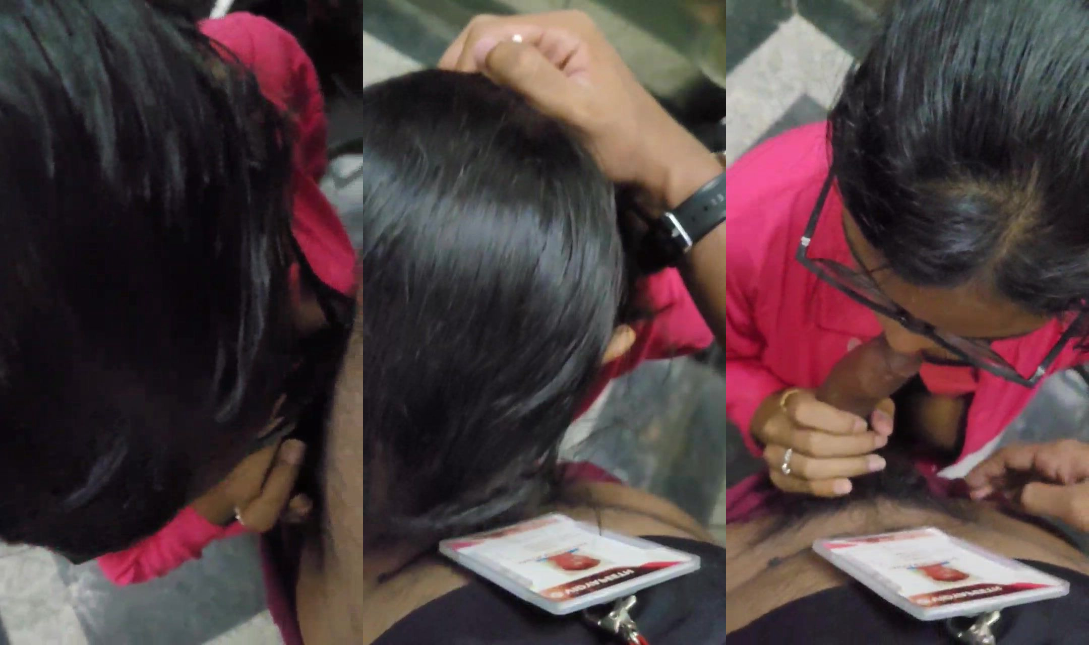 Specs girl kneeled for a blowjob at the elevator